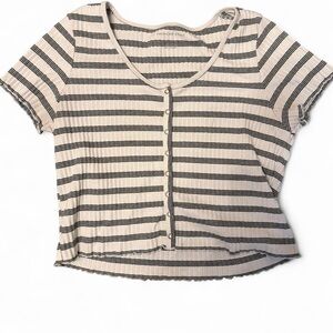American Eagle Outfitters Black and Cream Striped Tee